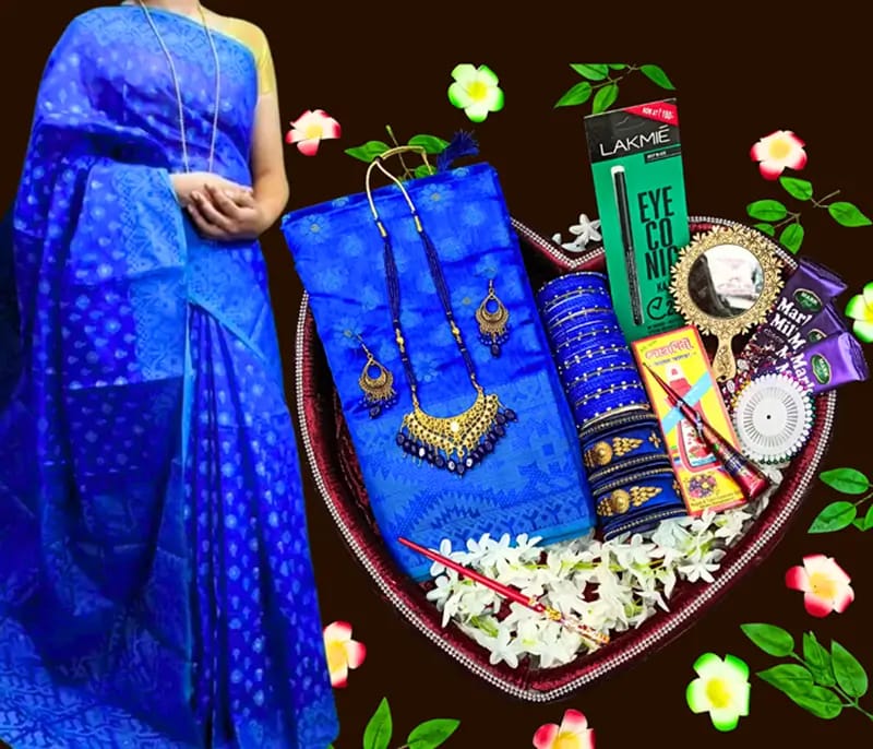 Elegant Blue jamdani Saree Gift Set - Best gift for your wife