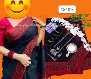 Black  হাফসিল্ক (পাতলা) শাড়ি💝লাল-কালো প্রিমিয়াম গিফট প্যাকেজ